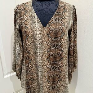 Brown and Tan Graphic Relaxed Blouse